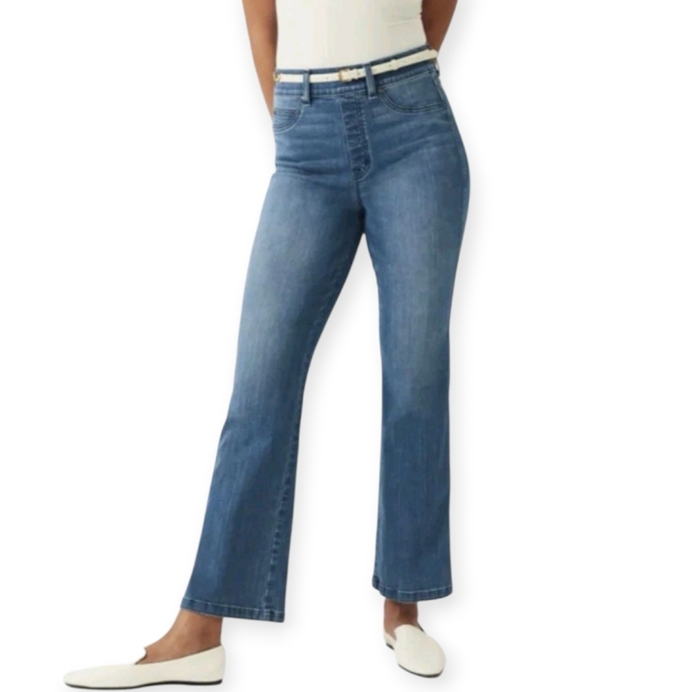 NWT Spanx Denim Cropped Kick Flare Jeans in Vintage Indigo Large
